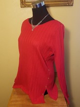 Croft &amp; Barrow  Red w Gold Knit Split Hem Sweater - Large L - £31.65 GBP