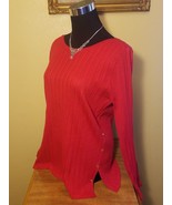 Croft &amp; Barrow  Red w Gold Knit Split Hem Sweater - Large L - £31.20 GBP