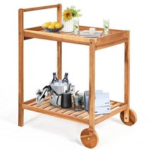 Solid Wood Rolling Serving Cart Kitchen Island with Bottom Shelf - $143.49
