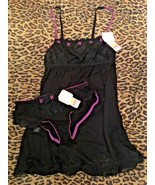 Affinitas G. Grace Babydoll chemise w/ matching hipster panty black/viol... - $444.00 MXN