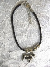 BLACK CORD w BEADS &amp; 3D PEWTER MARE HORSE &amp; NURSING COLT ANIMAL CHARM BR... - $110.27 MXN