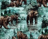 Cotton Brown Bears Grizzlies Animals Green Fabric Print by the Yard D474.60 - $15.95