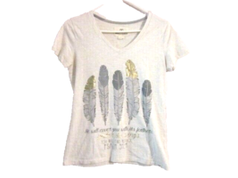 Commander Life Women&#39;s Size Small Feathers Psalm 91:4 V Neck T Shirt 100% Cotton - £6.29 GBP