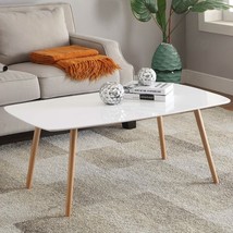 White Top Mid-Century Coffee Table with Solid Wood Legs - £166.10 GBP