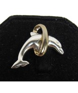 Vintage FAS Sterling Silver 1&quot; Dolphin Jumping a Gold Hoop Pendant 3.3g - $376.79 MXN