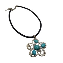 Vintage Flower Choker Necklace Large Flower Leather Cord Turquois Y2K Fashion - $31.49