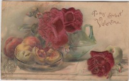 To My Sweet Valentine Postcard Heavily Embossed Velvet Flowers 1914 - $2.99