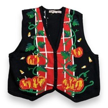 Lauren Hansen Women&#39;s Halloween Knit Pumpkins Sweater Vest Spider Web Si... - $49.01