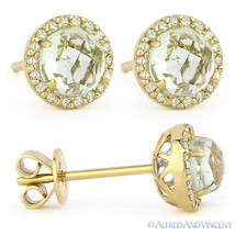 1.21ct Checkerboard Amethyst Round Cut Diamond Stud Earrings in 14k Yellow Gold - £258.13 GBP