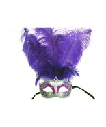 Kbw Women&#39;s Winter Wonderland Middle Feathers Venetian Mask Purple &amp; Silver - $47.91 CAD