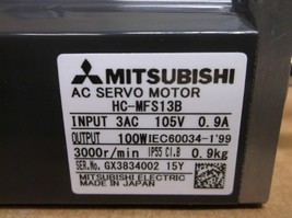MITSUBISHI HC-MFS13B MELSERVO J2S series AC brushless rotary servo motor - £146.17 GBP