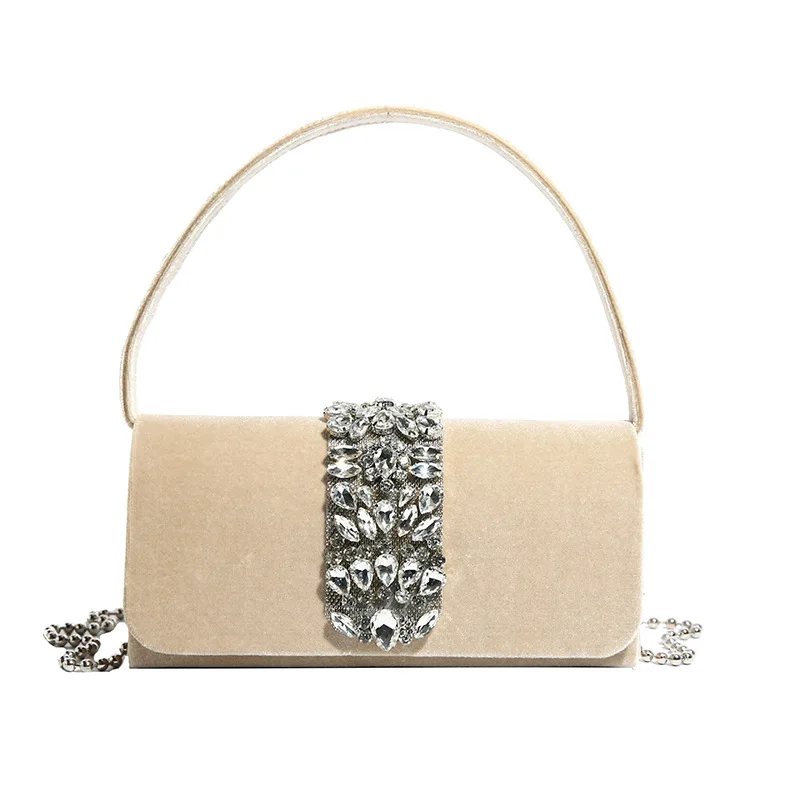 Satin Evening Handbag Crystal Diamond Women Party Top Handle Clutch Purs... - $73.47
