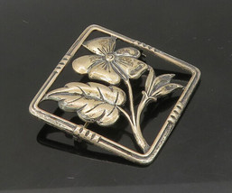 925 Sterling Silver - Vintage Dark Tone Flower Motif Square Brooch Pin -... - £41.01 GBP