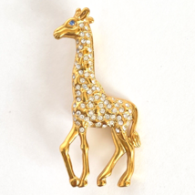 1999 Vintage P.S. Co. Rhinestone Giraffe Brooch Pin Gold Tone Blue Eye 2” - $21.95