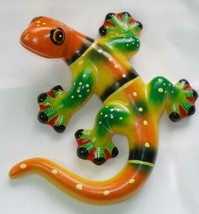 Ceramic Clay Lizard Gecko Cantina Wall Art Decor Orange Green Yellow V1 - £13.85 GBP