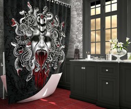 Wailing Medusa Goth Shower Curtain, White Snakes, Gothic Home Decor - Black Back - £56.74 GBP