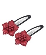 Set of 2 Red Leather Floral Motif Hair Pinch Clip - £7.09 GBP