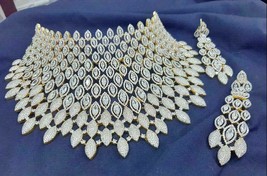 Indian Bollywood Choker CZ AD Wedding Gold Fashion Jewelry Necklace Set ... - £284.86 GBP