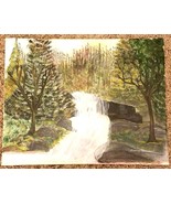 Vintage Art Oil on Canvas Waterfall and Stream Scene Artist Signed Grann... - $23.71
