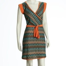 Young Threads Orange Patterned Cap Sleeve Wrap Dress w Tie Size Small S - £15.88 GBP