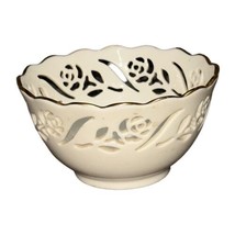 Lenox Cutout Rose Scalloped Gold Rim Small Candy Bowl Dish 4.25&quot; x 2.25&quot; - £6.09 GBP