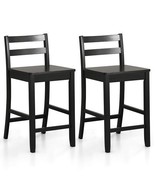 Wooden Bar Stools Set of 2 with Ergonomic Backrest and Footrest-Black - ... - $308.85 CAD