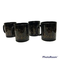 Set of 4 Vintage French Black Gold Glitter Spray Art Coffee Mugs France 80’s - £14.33 GBP