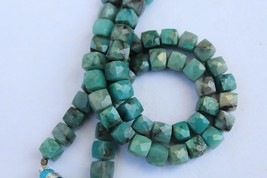 Natural, 8 inch long faceted chrysocolla cube beads, 6 -- 6.5 mm app, wholesale  - £23.97 GBP