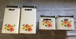 Mcm Kitchen Tin Containers Coffee Tea Sugar Flour Canada Flower Retro Canisters - £73.99 GBP