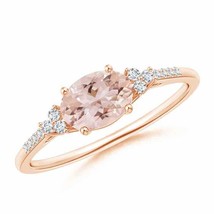 ANGARA Horizontally Set Oval Morganite Solitaire Ring with Trio Diamond Accents - £556.25 GBP