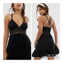 ASOS Mini Dress Black Size 12 Sleeveless Plunge Neck Strappy Open Back C... - $39.64
