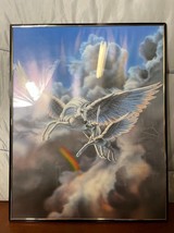 Sue Dawe Pegasus Mare and Foal Framed Print 1980s Fantasy Winged Horses Rainbow - £18.20 GBP