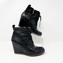 Biala Womens Black Leather Wedge Heel Side Zip Rubber Sole Bootie, Size 6.5 - £26.76 GBP