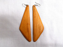Boho Dirty Blonde Stained Wood Triangle Geo Shaped Flat Wooden Earrings 4 1/2&quot; - £5.57 GBP