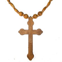 LARGE 5 IN LIGHT BROWN WOODEN CROSS NECKLACE  car mirror decoration WOOD... - $6.60