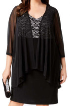 Connected Apparel Womens Plus Size Lace And Sheer Jacket Dress 2 Piece Set, 20W - £69.62 GBP