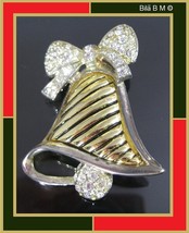 Two-Tone HOLIDAY BELL with White Rhinestones BROOCH Pin - $20.00