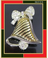 Two-Tone HOLIDAY BELL with White Rhinestones BROOCH Pin - £16.03 GBP