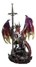 Large Hyperion Red Crystal Heart Armored Dragon Keeper Of Orb And Dagger Statue - £103.90 GBP