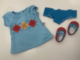 American Girl Bitty Baby Twins Aqua Argyle Dress girl doll meet outfit shoes - $29.69