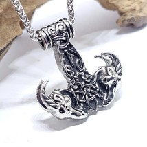 Goat Thors Hammer Pendant 31&quot; Chain Steel Necklace Odins Rams Rune Wunjo Boxed - £14.96 GBP