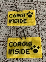 Handmade Needlepoint Yellow Pet Emergency Inside Sign CORGI CORGIS Dog B... - £8.69 GBP