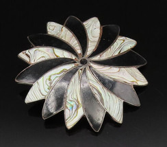 MEXICO 925 Silver - Vintage Black Onyx &amp; Abalone Fidget Dome Brooch Pin - BP9993 - £65.23 GBP
