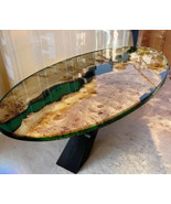 Oval Green Epoxy Resin Dining Table Top Acacia Wooden Furniture Hallway Decors - $1,059.16 - $10,502.11