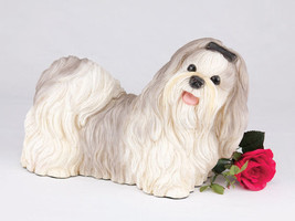 Large 123 Cubic Inches Gray &amp; White Shih Tzu Resin Urn for Cremation Ashes - £145.16 GBP