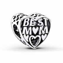 Best Mom Mother Heart Charm 925 Sterling Silver bead fit on European Bracelet - £15.19 GBP