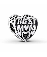 Best Mom Mother Heart Charm 925 Sterling Silver bead fit on European Bra... - $19.01