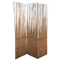 69" Brown Wood and Metal Folding Three Panel Screen Room Divider - $257.99