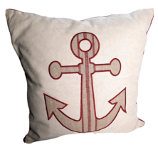 Creative Co-Op Down and Poly Blend Deco Pillow with Appliqued Anchor Nautical - £12.41 GBP