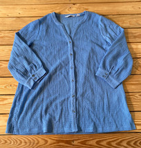 Isaac Mizrahi Live NWOT Women’s Textured knit Y Neck Button Down top L Blue RTR1 - £13.43 GBP
